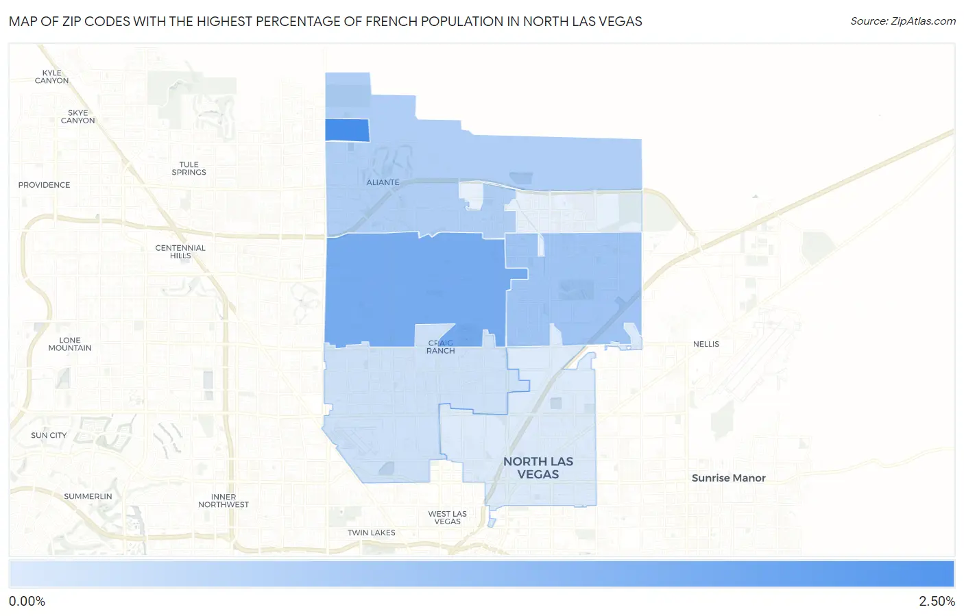 Zip Codes with the Highest Percentage of French Population in North Las Vegas Map