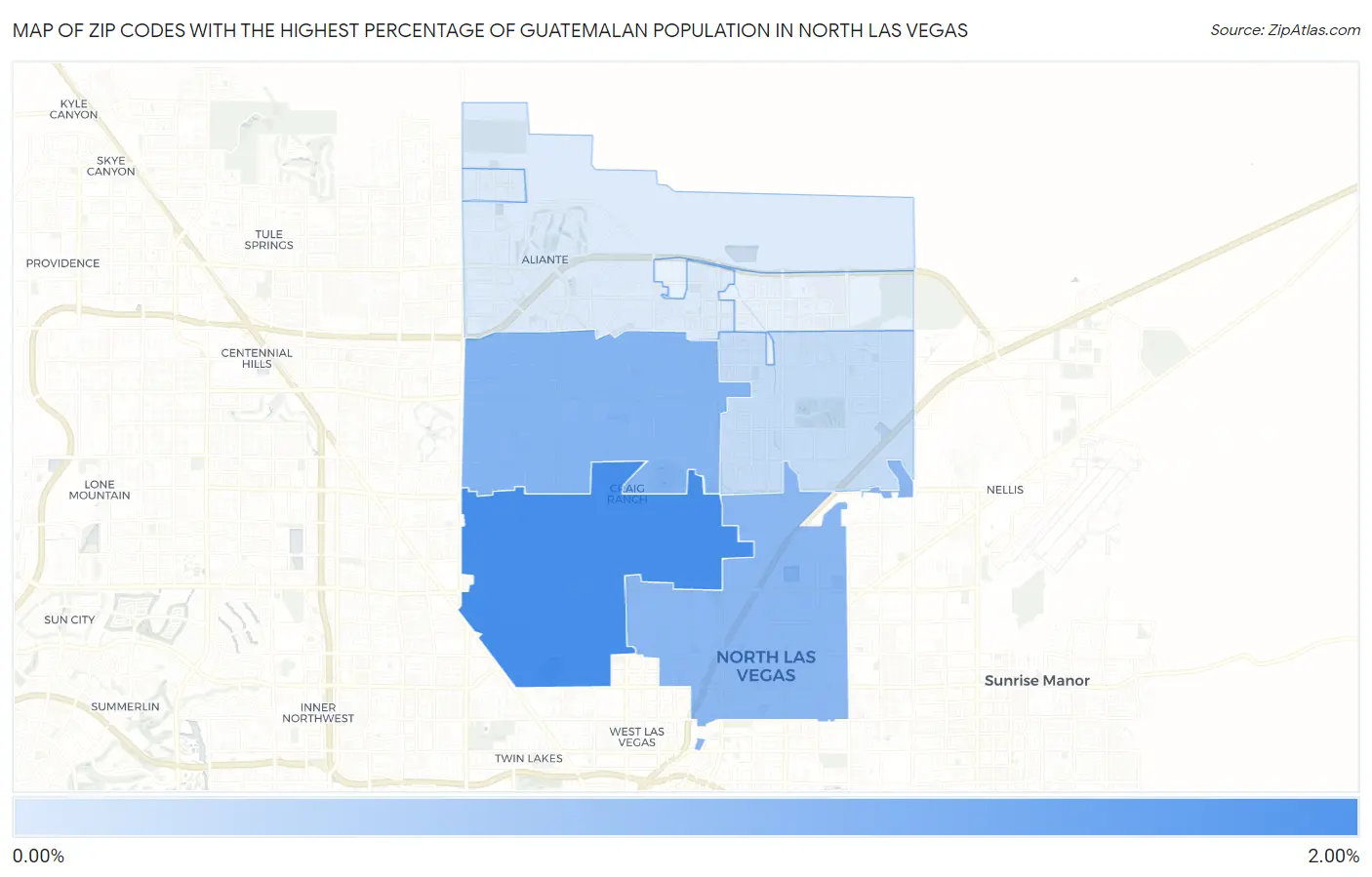 Zip Codes with the Highest Percentage of Guatemalan Population in North Las Vegas Map