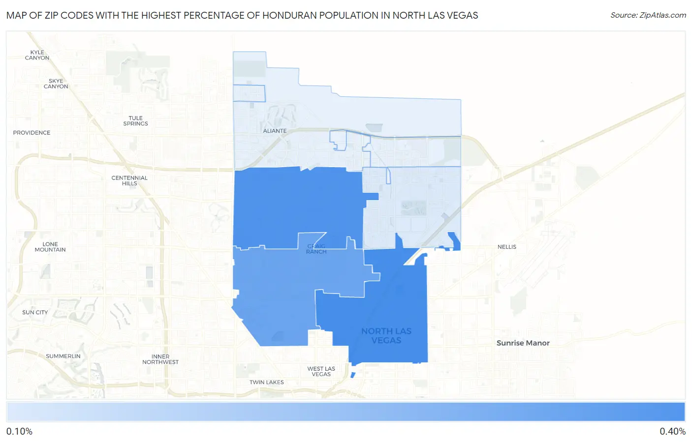 Zip Codes with the Highest Percentage of Honduran Population in North Las Vegas Map