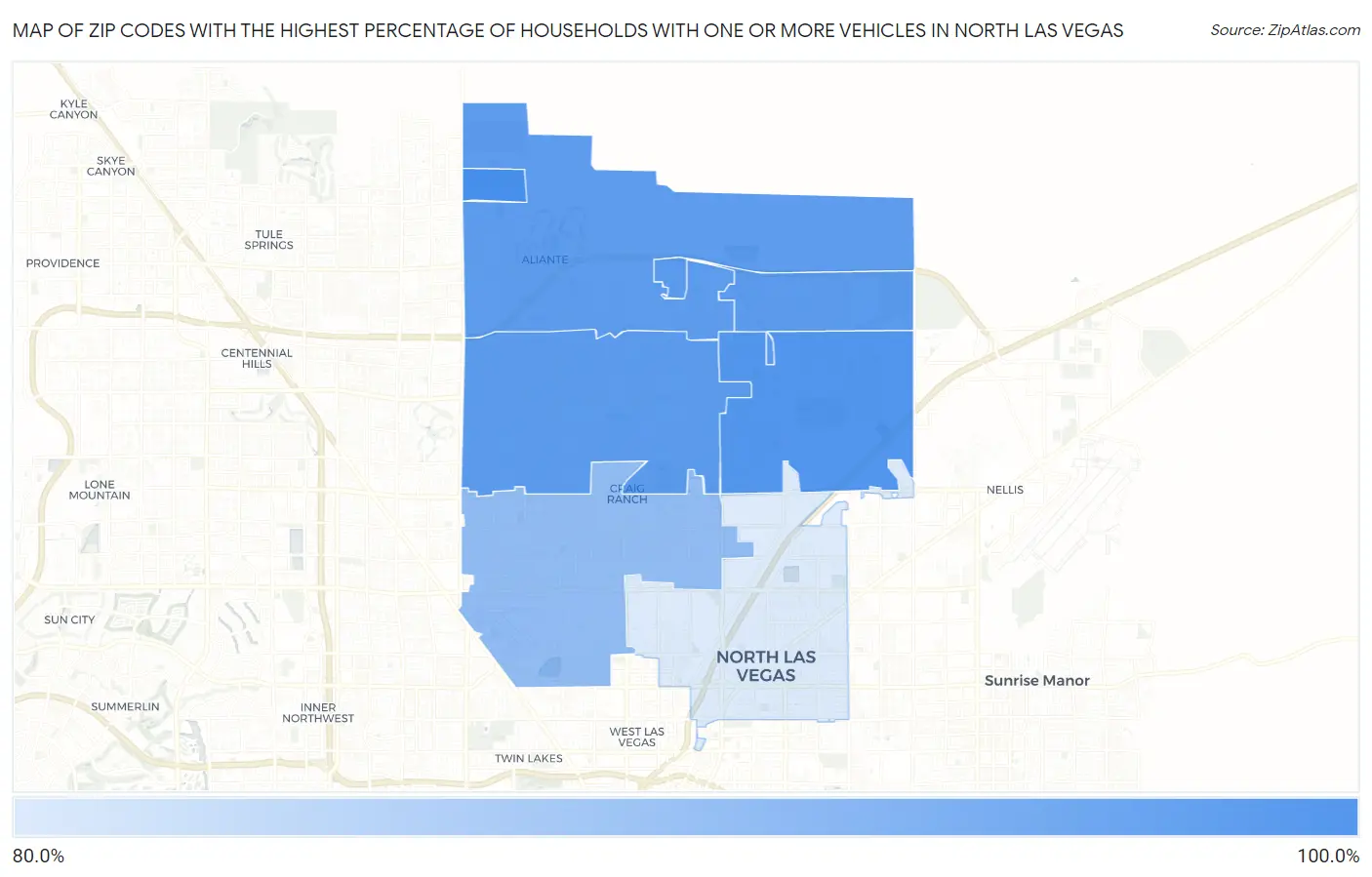 Zip Codes with the Highest Percentage of Households With One or more Vehicles in North Las Vegas Map