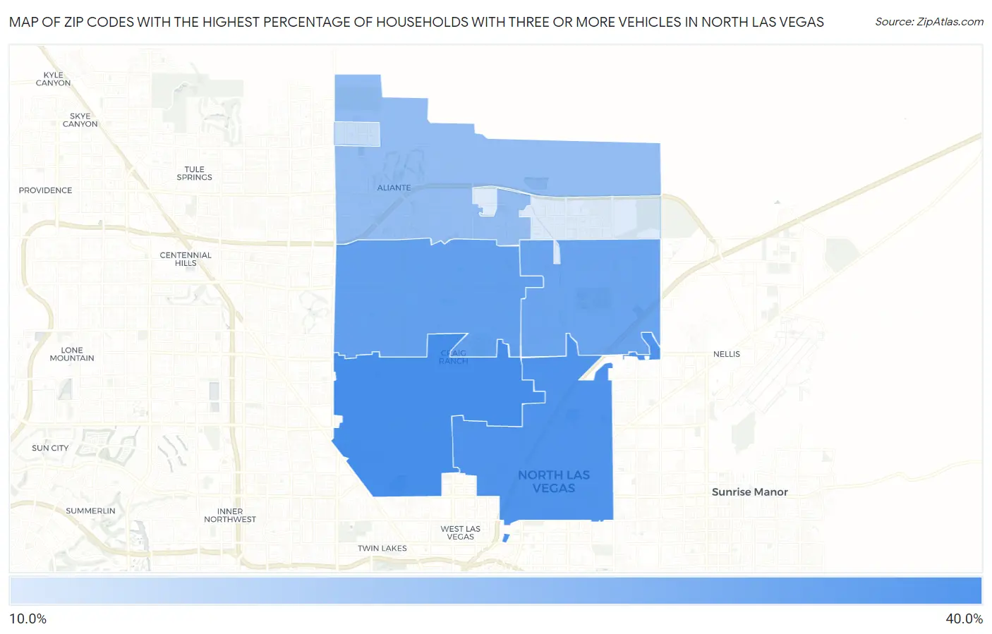Zip Codes with the Highest Percentage of Households With Three or more Vehicles in North Las Vegas Map