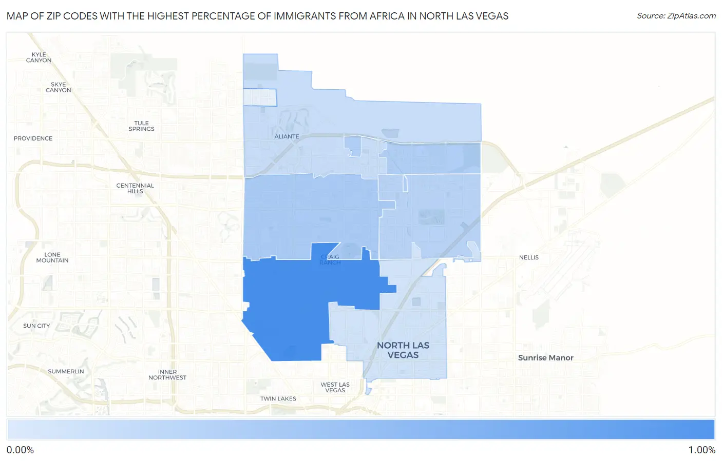Zip Codes with the Highest Percentage of Immigrants from Africa in North Las Vegas Map