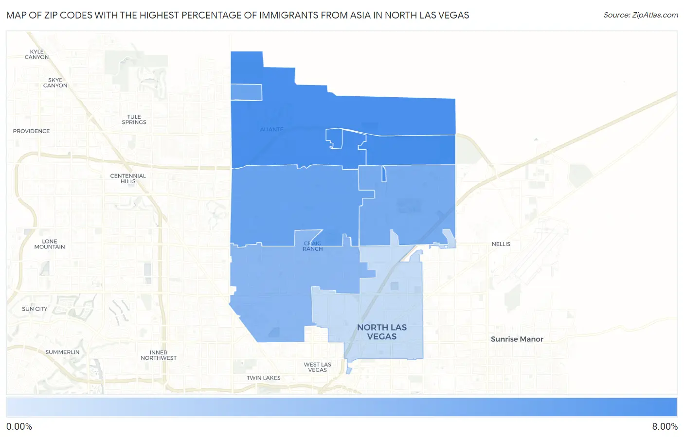 Zip Codes with the Highest Percentage of Immigrants from Asia in North Las Vegas Map