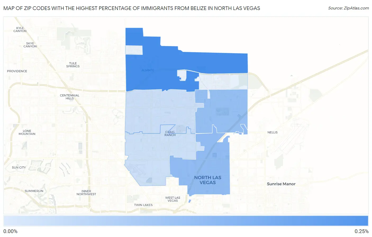 Zip Codes with the Highest Percentage of Immigrants from Belize in North Las Vegas Map
