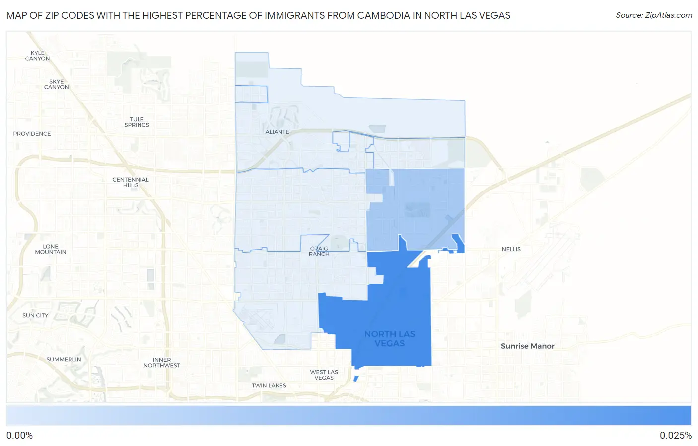Zip Codes with the Highest Percentage of Immigrants from Cambodia in North Las Vegas Map