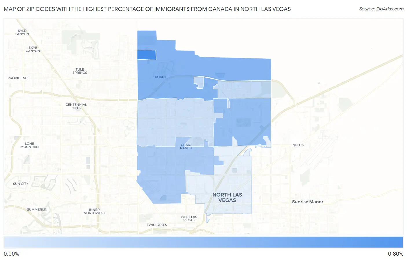 Zip Codes with the Highest Percentage of Immigrants from Canada in North Las Vegas Map