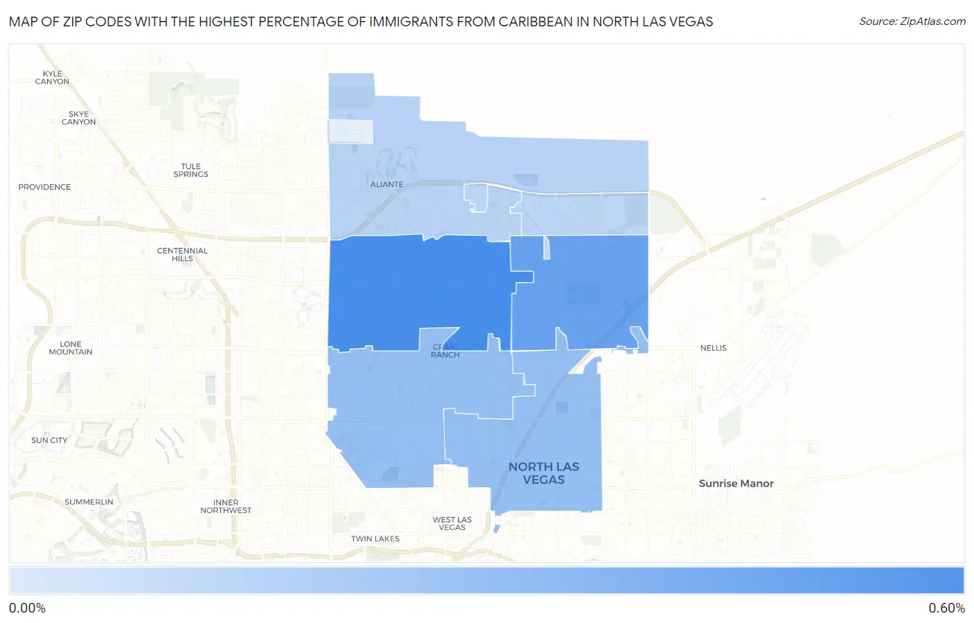 Zip Codes with the Highest Percentage of Immigrants from Caribbean in North Las Vegas Map