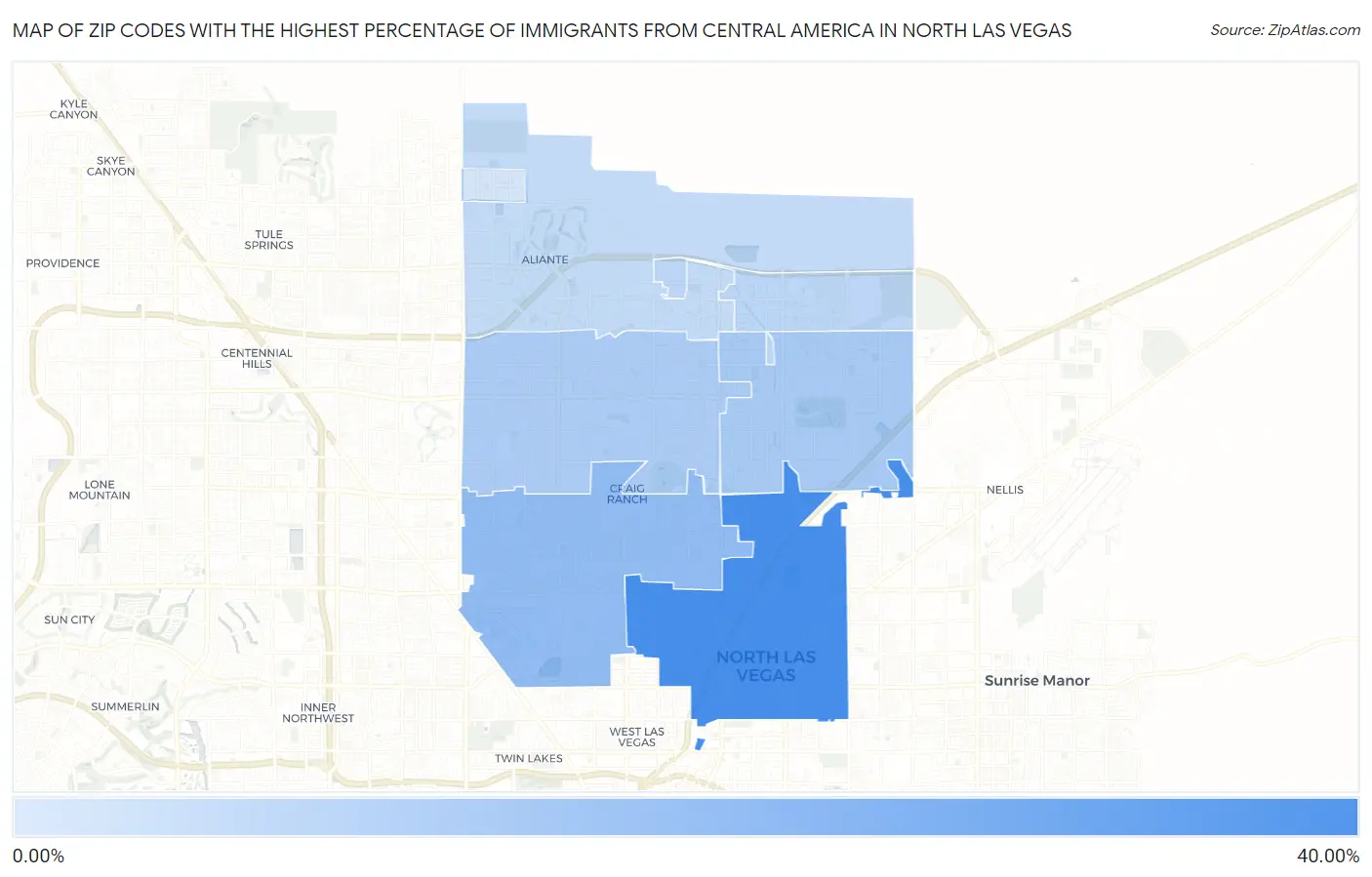 Zip Codes with the Highest Percentage of Immigrants from Central America in North Las Vegas Map