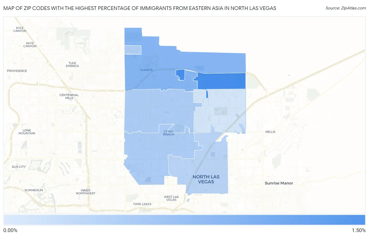 Zip Codes with the Highest Percentage of Immigrants from Eastern Asia in North Las Vegas Map