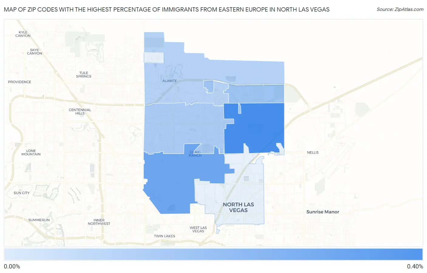 Zip Codes with the Highest Percentage of Immigrants from Eastern Europe in North Las Vegas Map