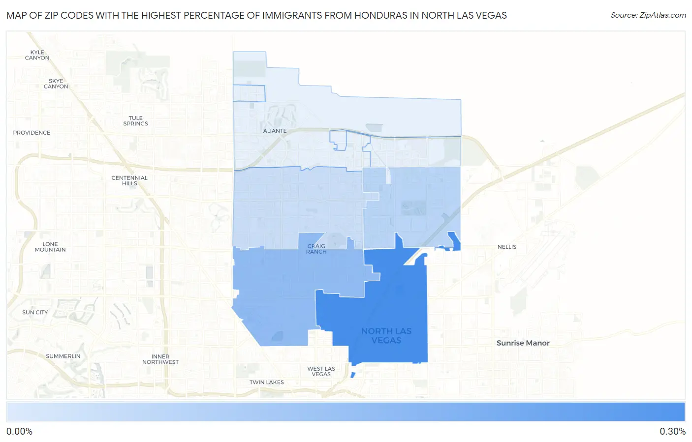 Zip Codes with the Highest Percentage of Immigrants from Honduras in North Las Vegas Map