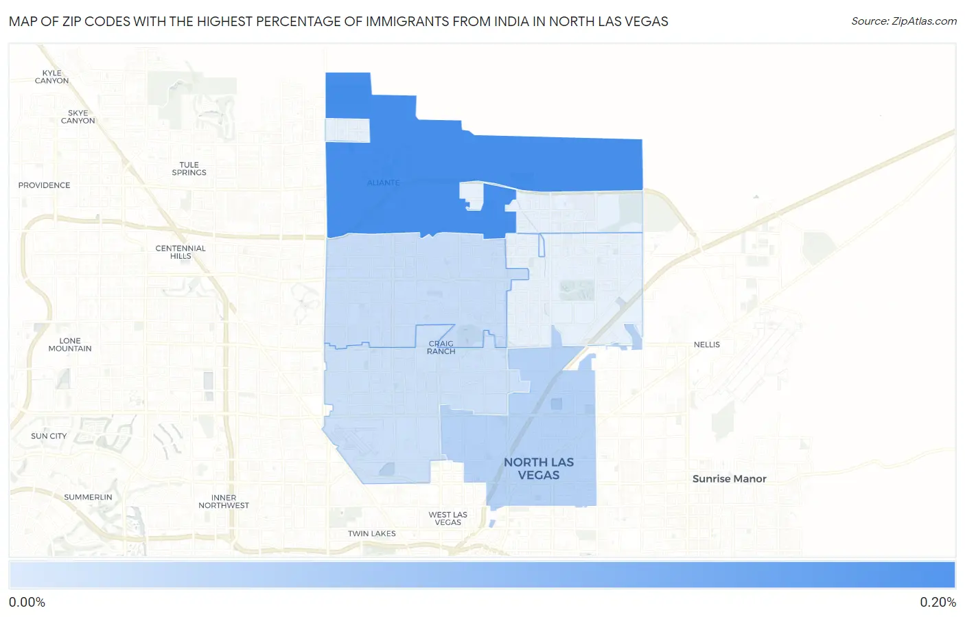 Zip Codes with the Highest Percentage of Immigrants from India in North Las Vegas Map