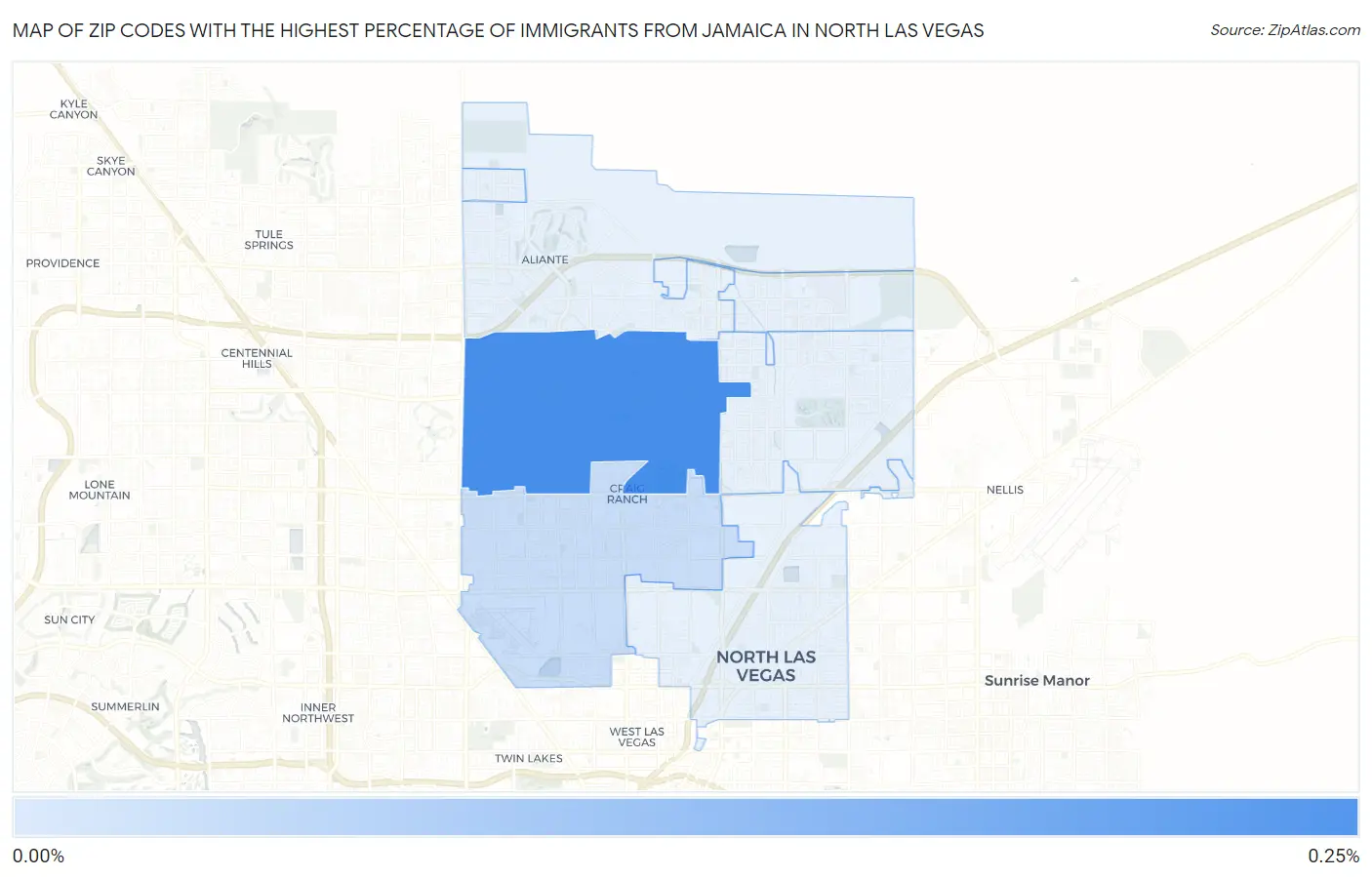 Zip Codes with the Highest Percentage of Immigrants from Jamaica in North Las Vegas Map