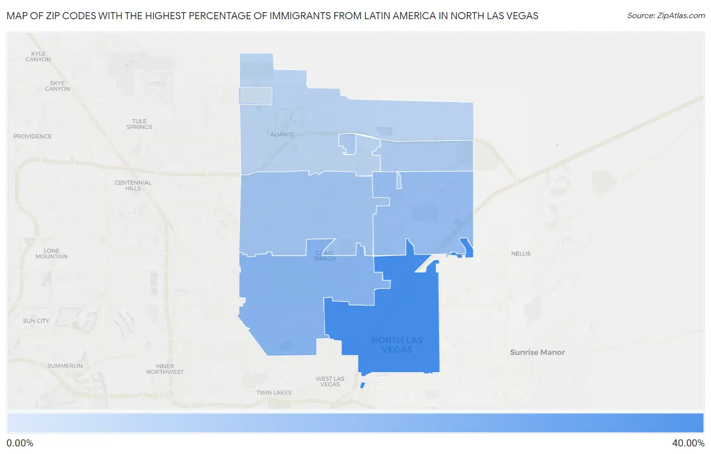 Zip Codes with the Highest Percentage of Immigrants from Latin America in North Las Vegas Map