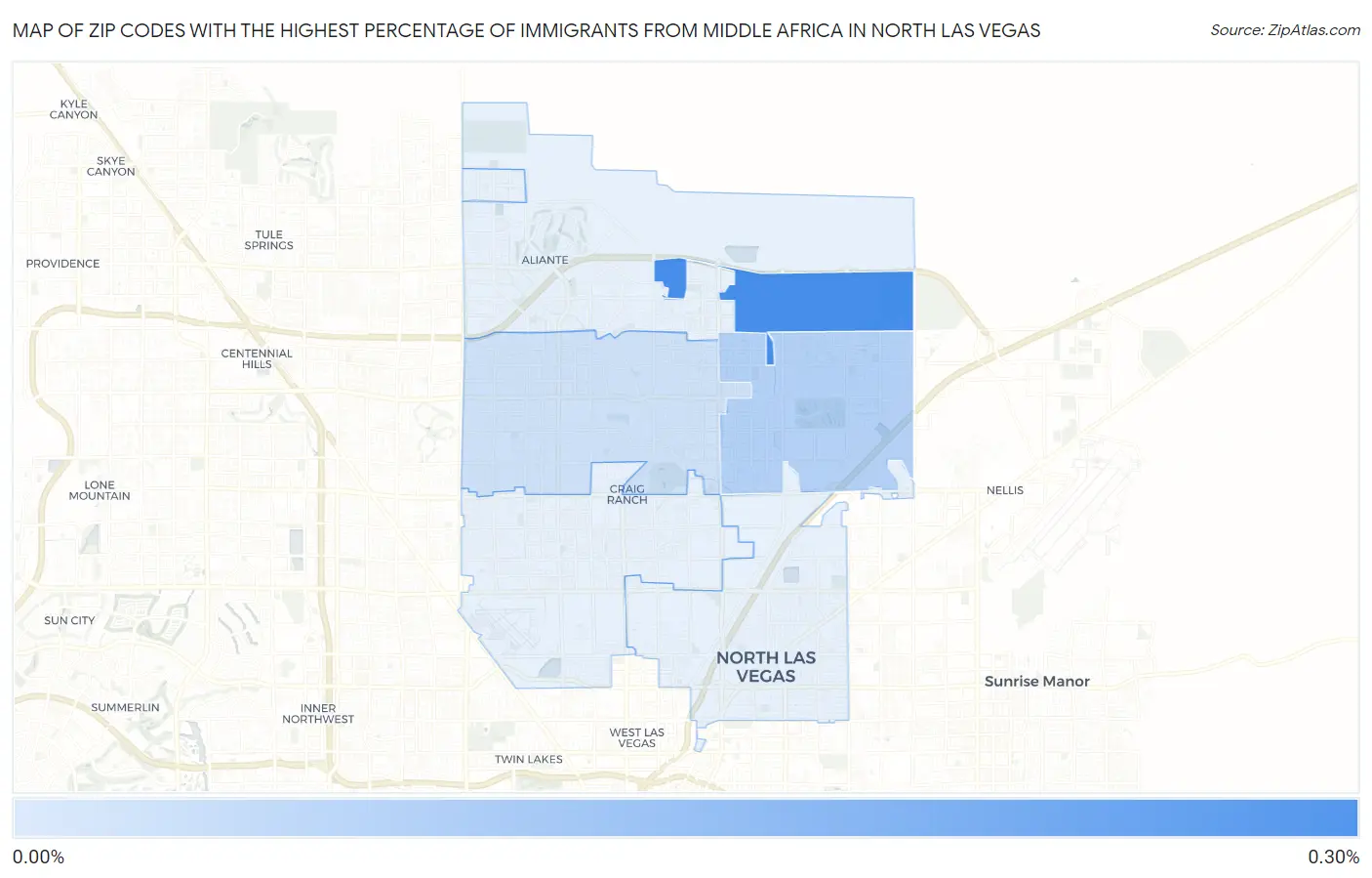 Zip Codes with the Highest Percentage of Immigrants from Middle Africa in North Las Vegas Map