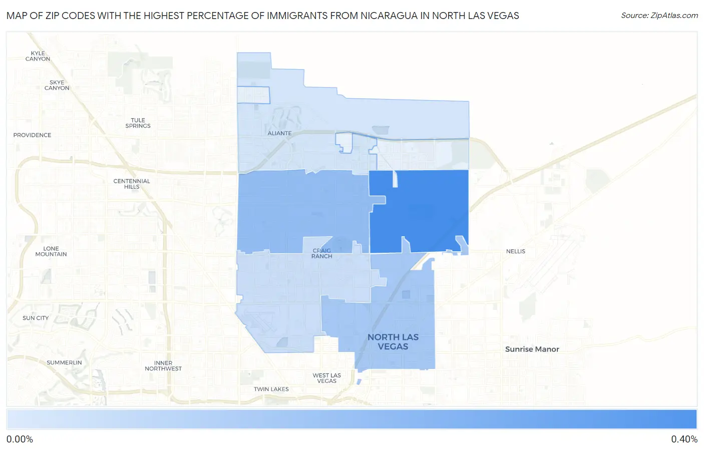 Zip Codes with the Highest Percentage of Immigrants from Nicaragua in North Las Vegas Map