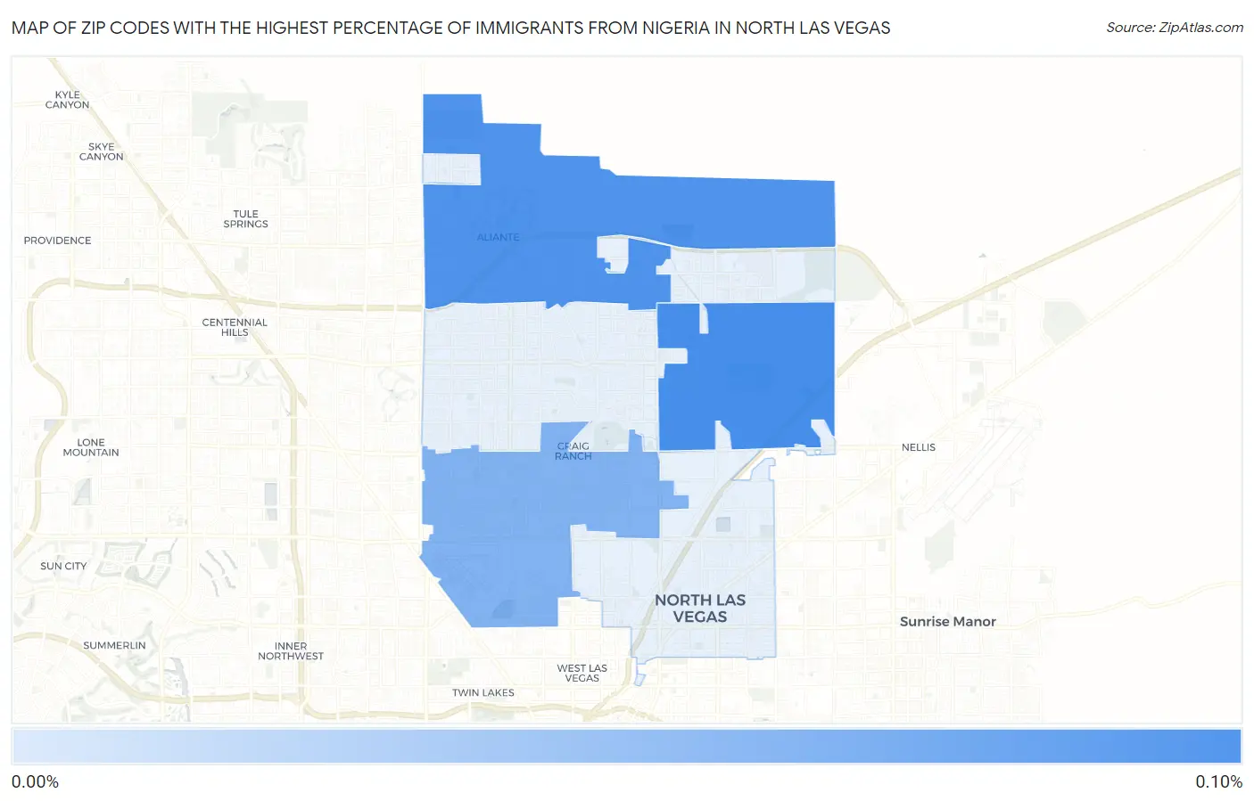 Zip Codes with the Highest Percentage of Immigrants from Nigeria in North Las Vegas Map