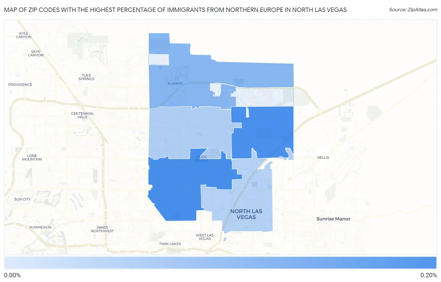 Zip Codes with the Highest Percentage of Immigrants from Northern Europe in North Las Vegas Map