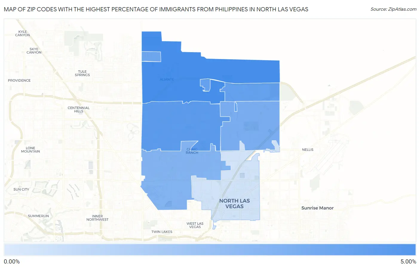 Zip Codes with the Highest Percentage of Immigrants from Philippines in North Las Vegas Map
