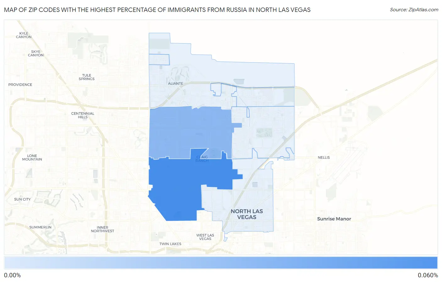 Zip Codes with the Highest Percentage of Immigrants from Russia in North Las Vegas Map