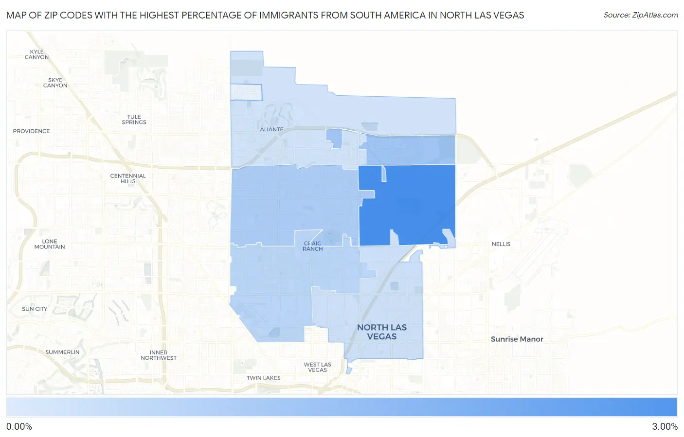 Zip Codes with the Highest Percentage of Immigrants from South America in North Las Vegas Map