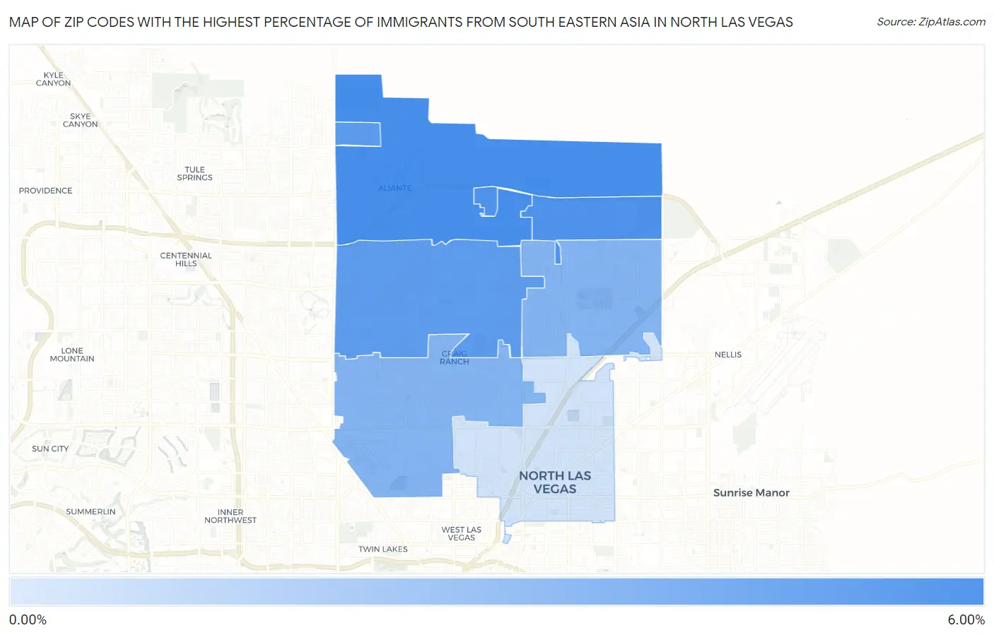 Zip Codes with the Highest Percentage of Immigrants from South Eastern Asia in North Las Vegas Map