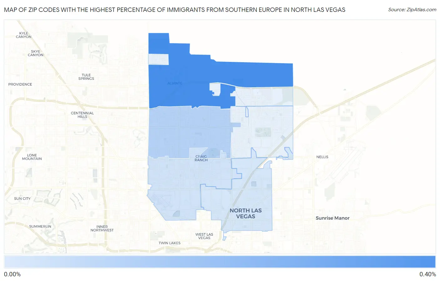 Zip Codes with the Highest Percentage of Immigrants from Southern Europe in North Las Vegas Map