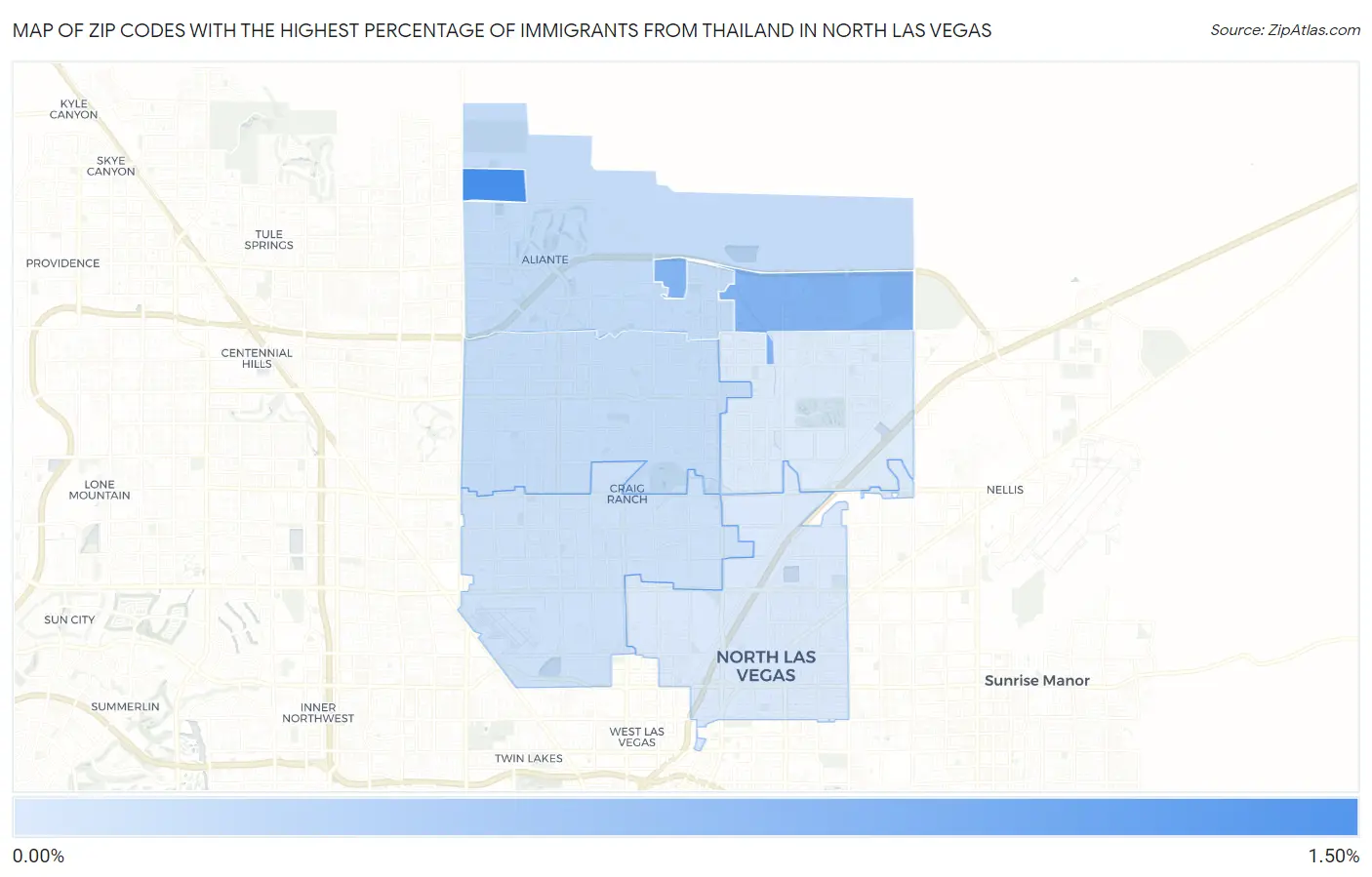 Zip Codes with the Highest Percentage of Immigrants from Thailand in North Las Vegas Map