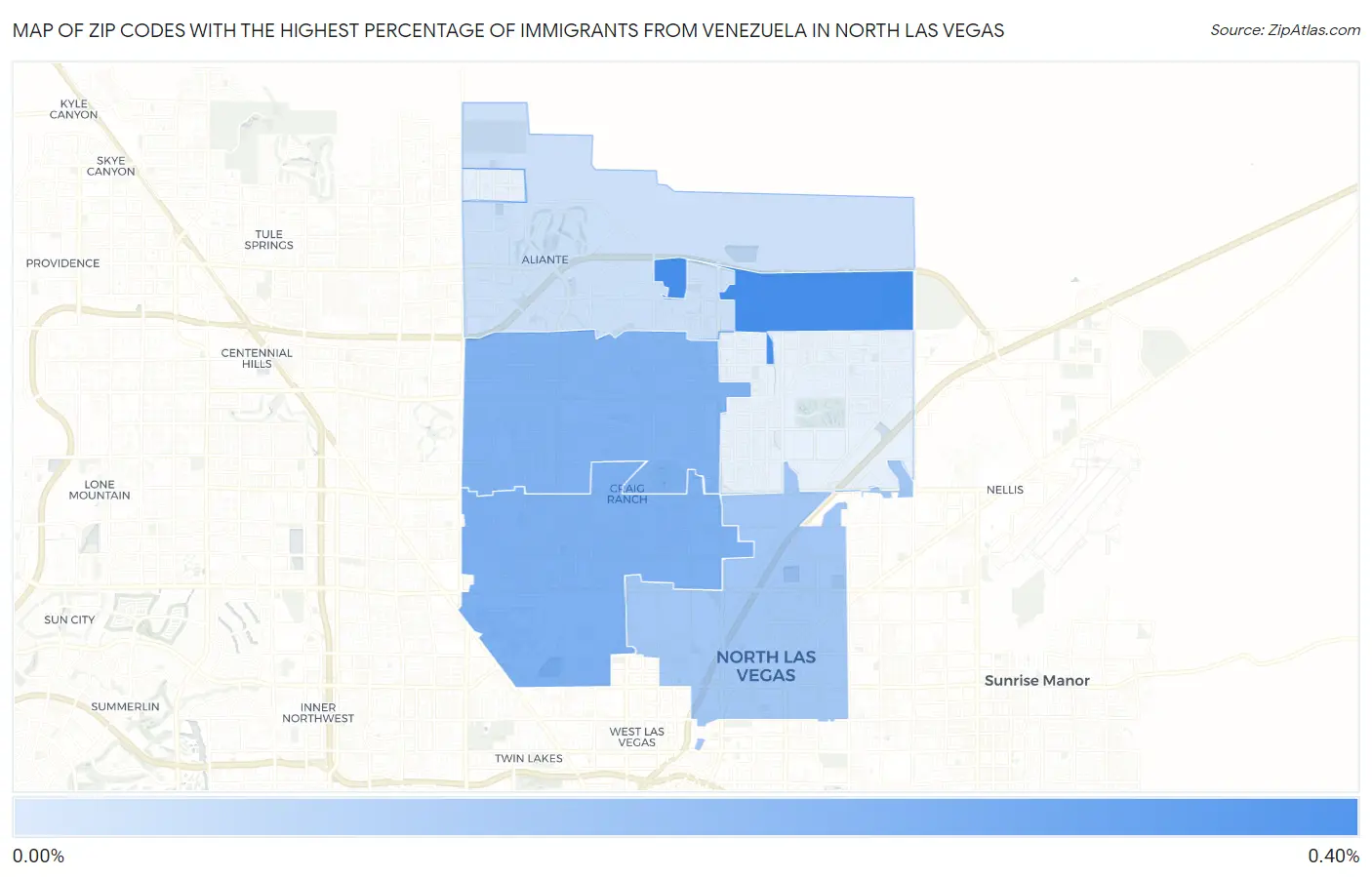 Zip Codes with the Highest Percentage of Immigrants from Venezuela in North Las Vegas Map