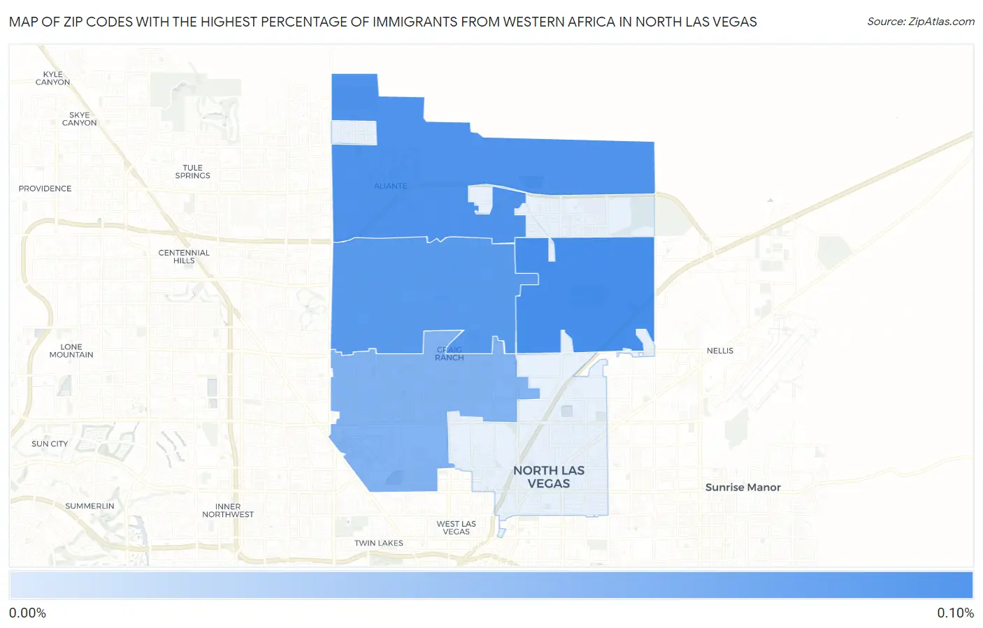 Zip Codes with the Highest Percentage of Immigrants from Western Africa in North Las Vegas Map
