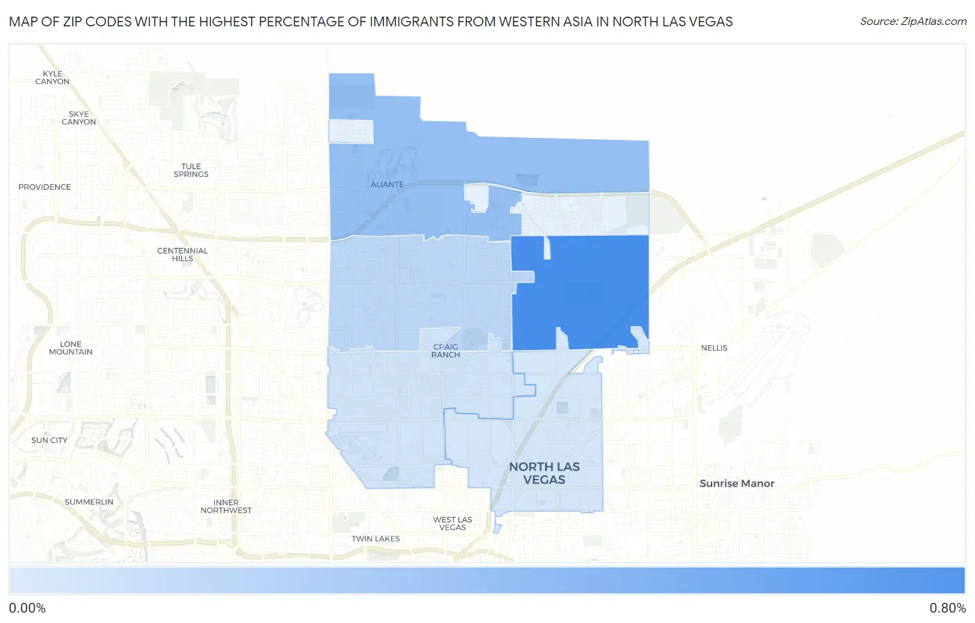 Zip Codes with the Highest Percentage of Immigrants from Western Asia in North Las Vegas Map