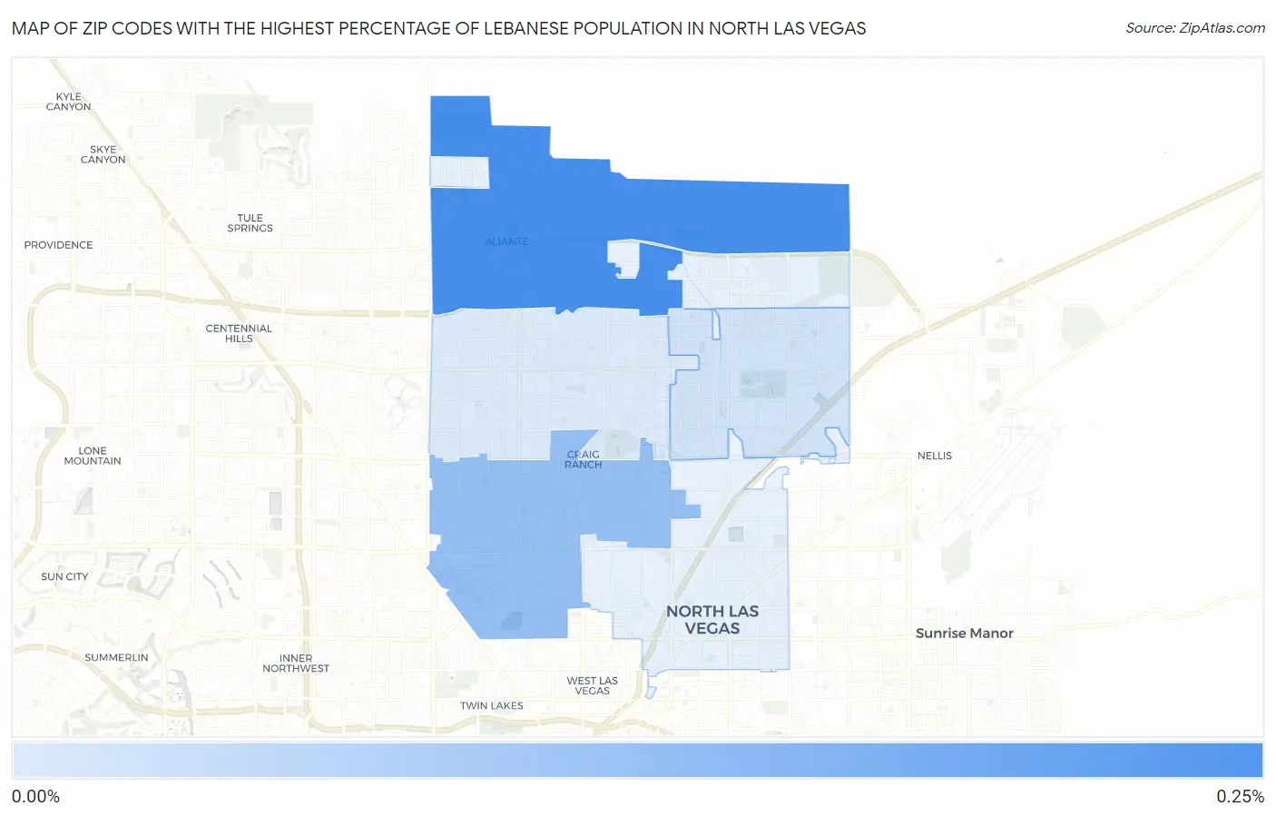 Zip Codes with the Highest Percentage of Lebanese Population in North Las Vegas Map