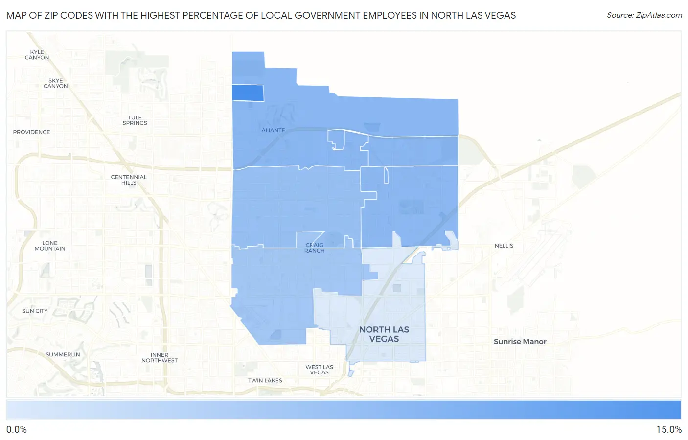 Zip Codes with the Highest Percentage of Local Government Employees in North Las Vegas Map
