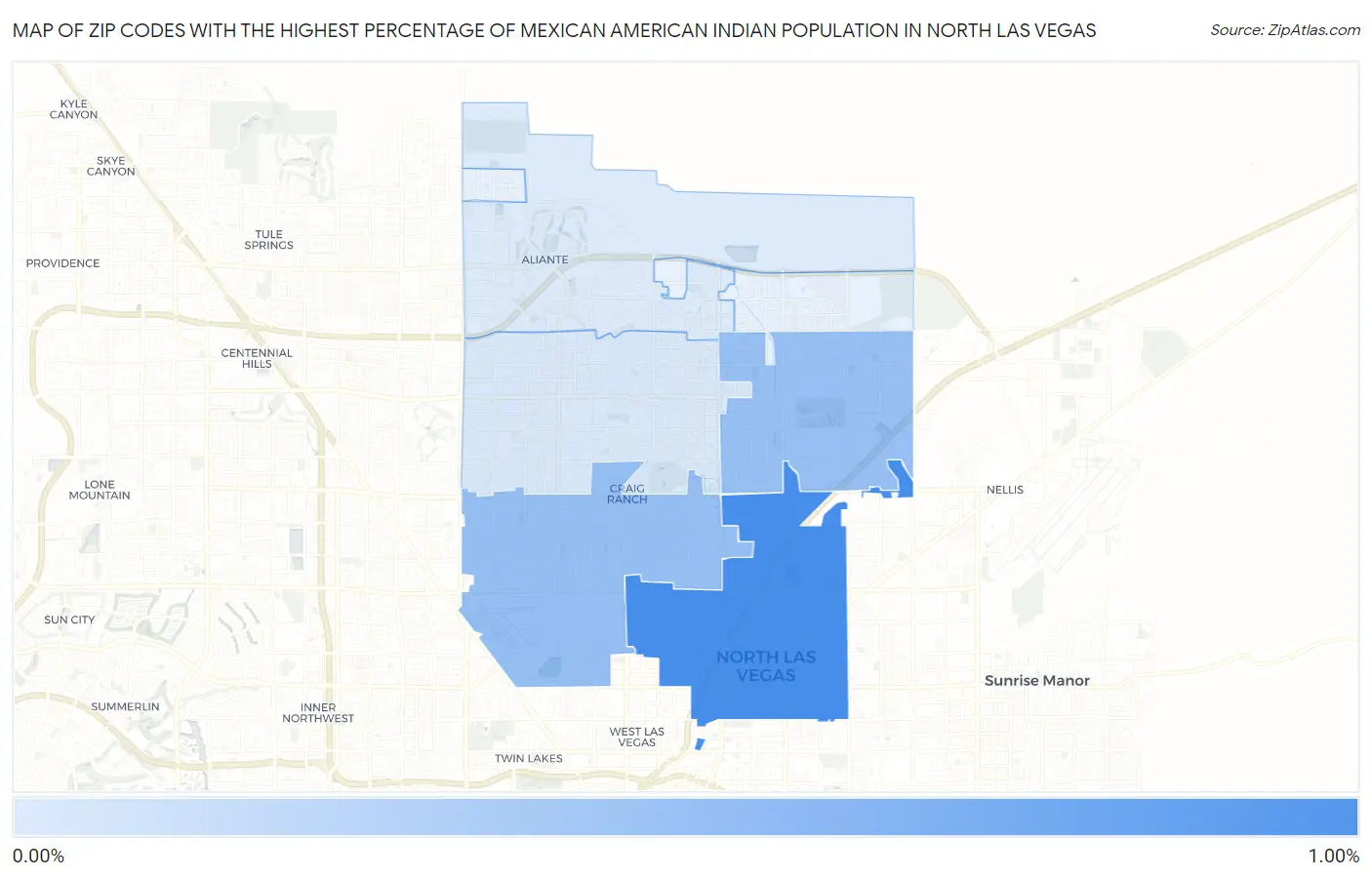 Zip Codes with the Highest Percentage of Mexican American Indian Population in North Las Vegas Map