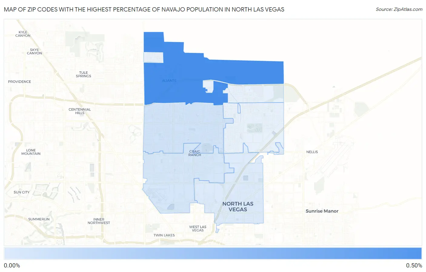 Zip Codes with the Highest Percentage of Navajo Population in North Las Vegas Map