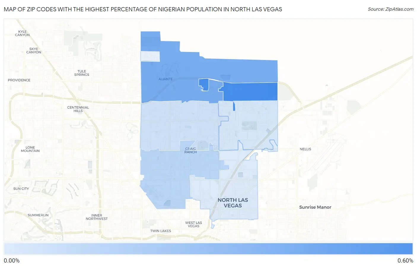 Zip Codes with the Highest Percentage of Nigerian Population in North Las Vegas Map