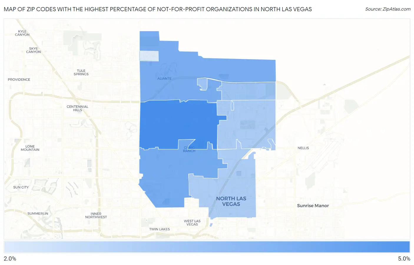Zip Codes with the Highest Percentage of Not-for-profit Organizations in North Las Vegas Map