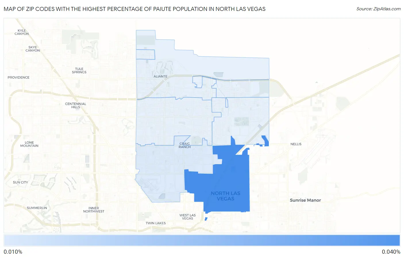 Zip Codes with the Highest Percentage of Paiute Population in North Las Vegas Map