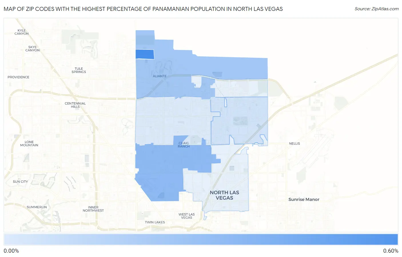 Zip Codes with the Highest Percentage of Panamanian Population in North Las Vegas Map