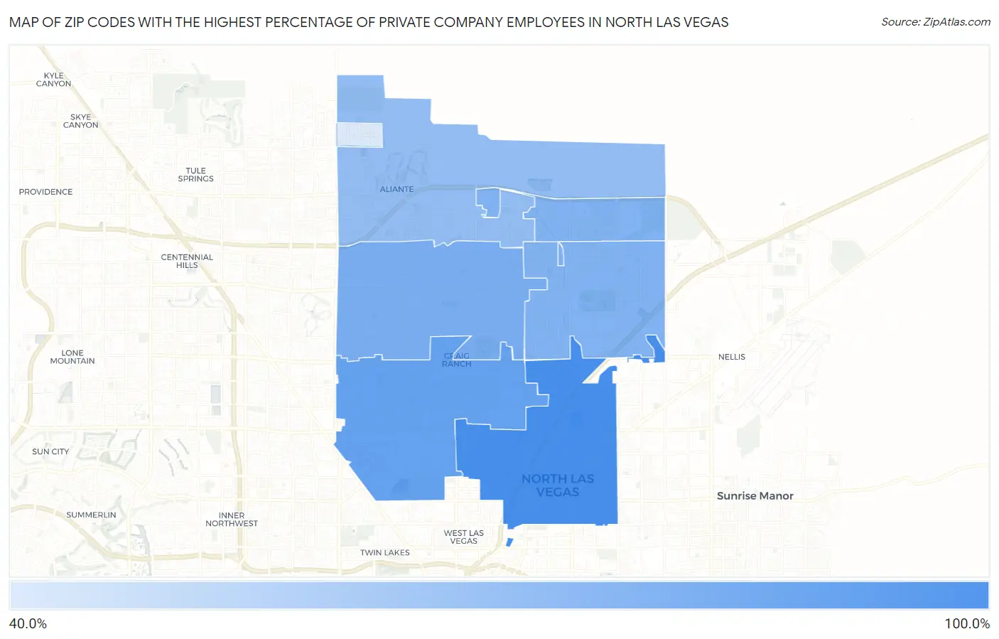 Zip Codes with the Highest Percentage of Private Company Employees in North Las Vegas Map