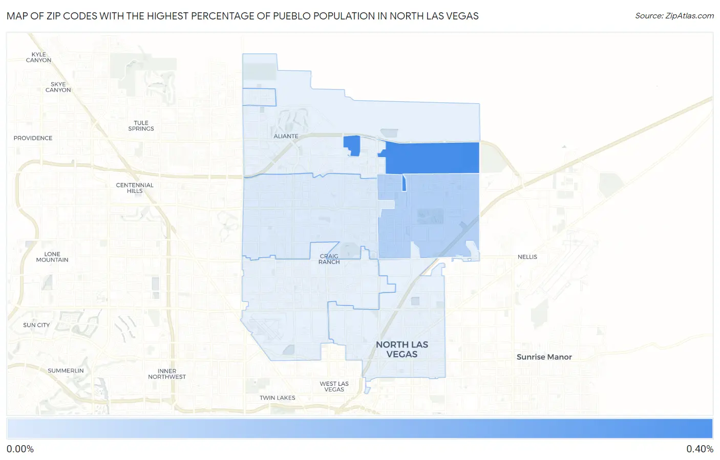 Zip Codes with the Highest Percentage of Pueblo Population in North Las Vegas Map
