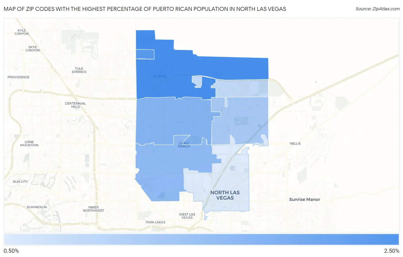 Zip Codes with the Highest Percentage of Puerto Rican Population in North Las Vegas Map