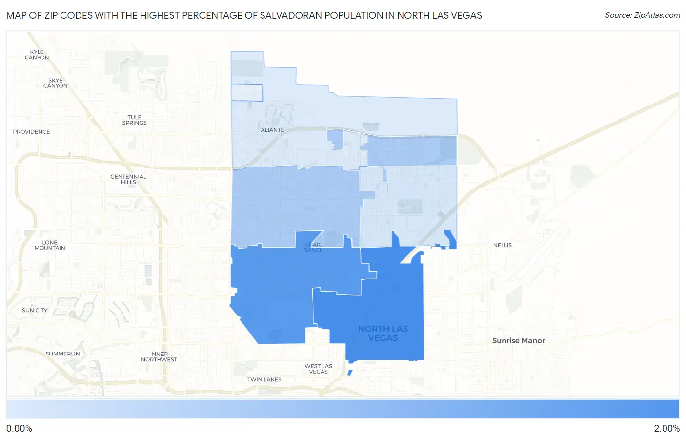 Zip Codes with the Highest Percentage of Salvadoran Population in North Las Vegas Map