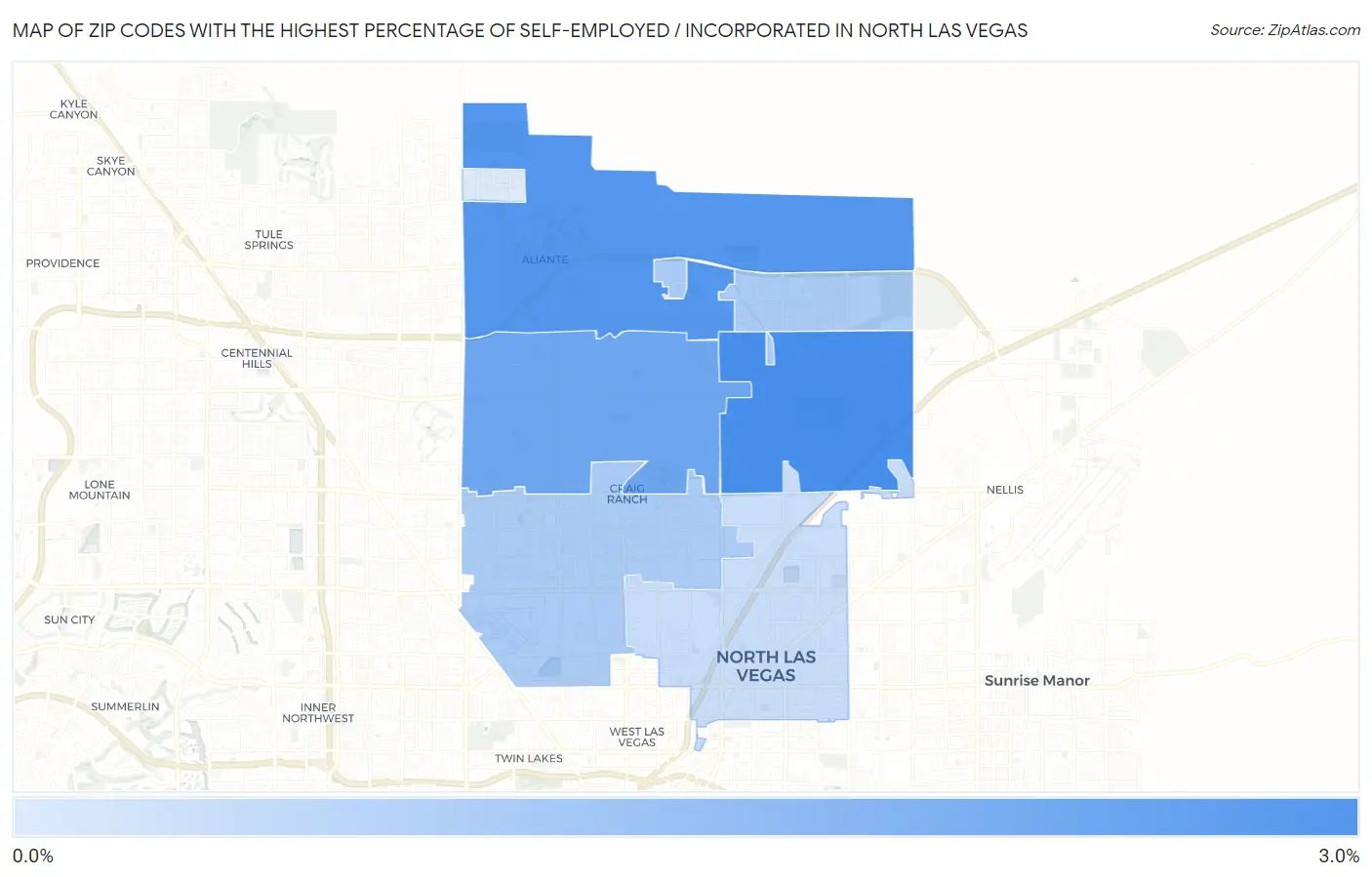 Zip Codes with the Highest Percentage of Self-Employed / Incorporated in North Las Vegas Map