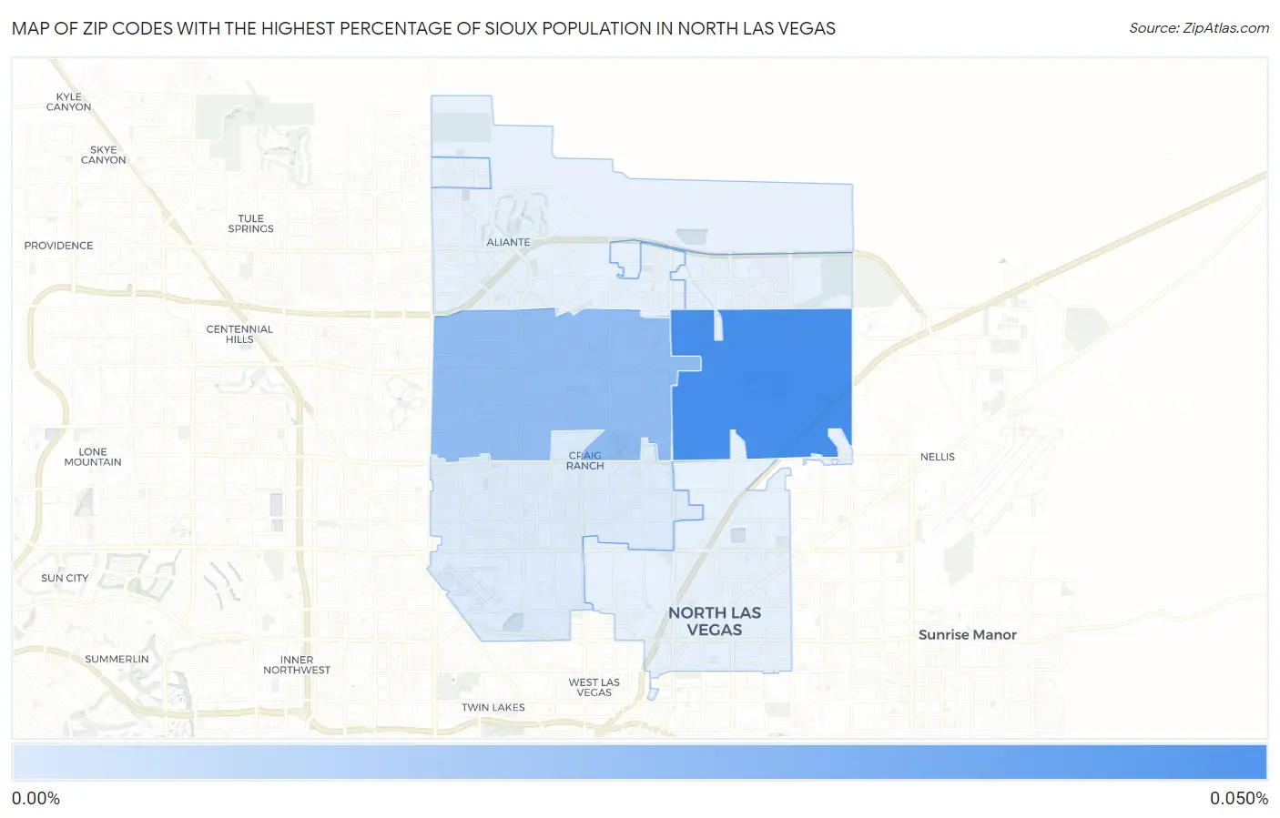 Zip Codes with the Highest Percentage of Sioux Population in North Las Vegas Map