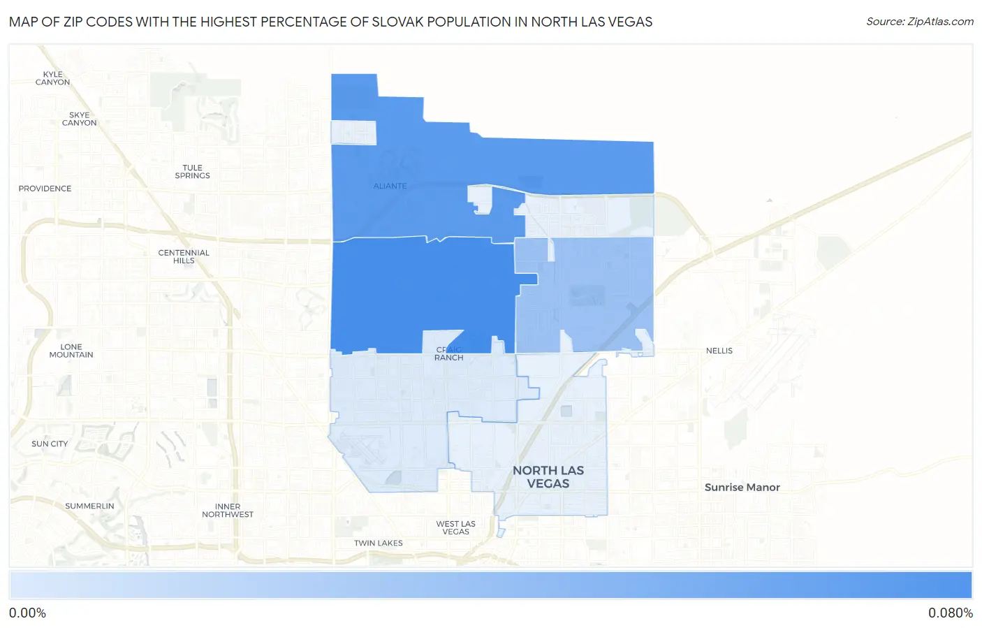 Zip Codes with the Highest Percentage of Slovak Population in North Las Vegas Map