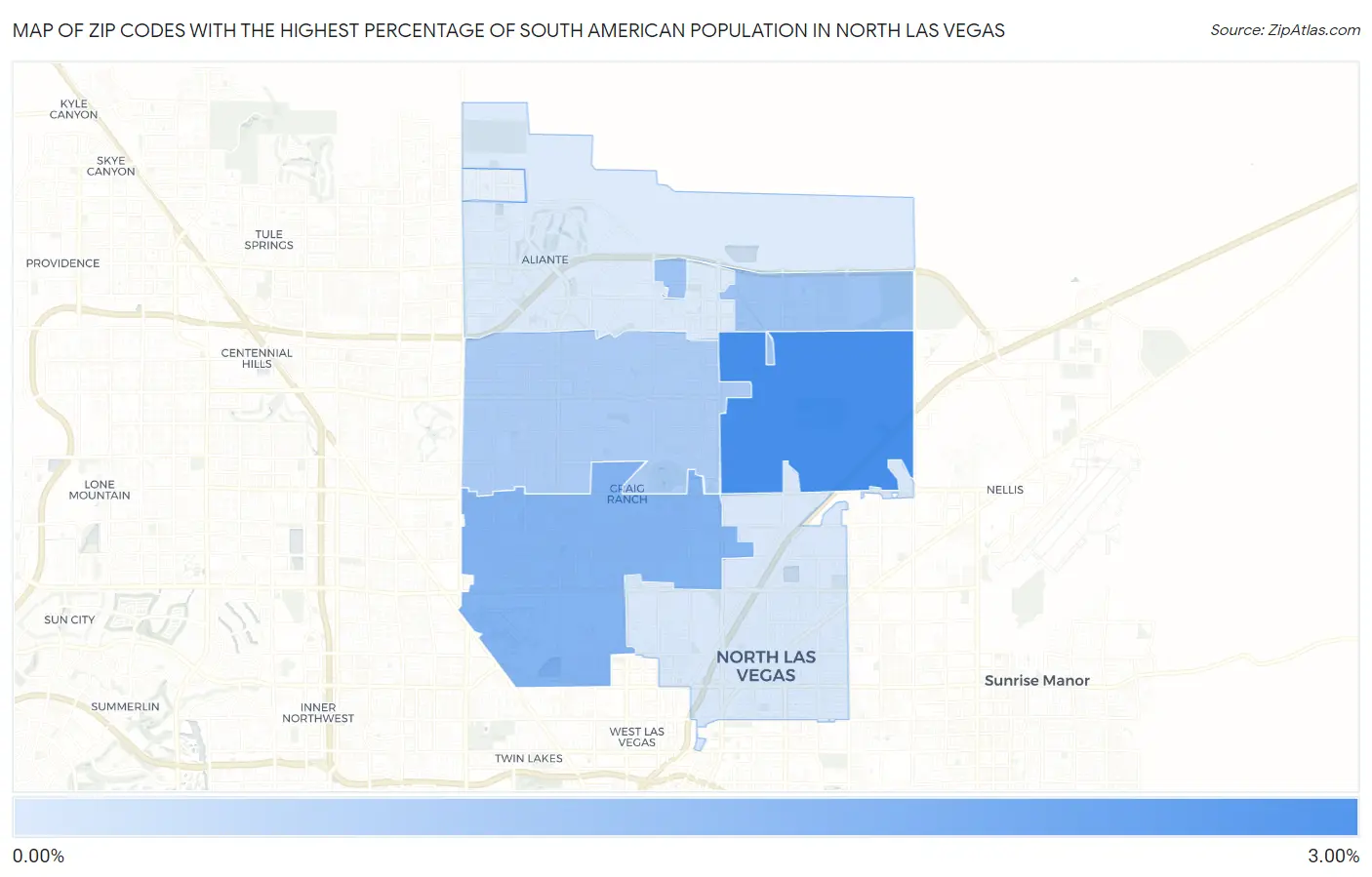 Zip Codes with the Highest Percentage of South American Population in North Las Vegas Map