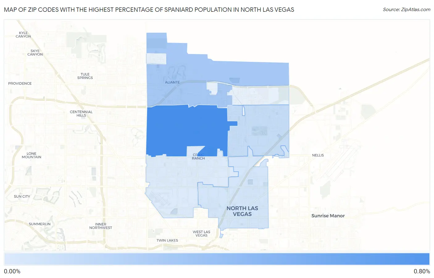 Zip Codes with the Highest Percentage of Spaniard Population in North Las Vegas Map