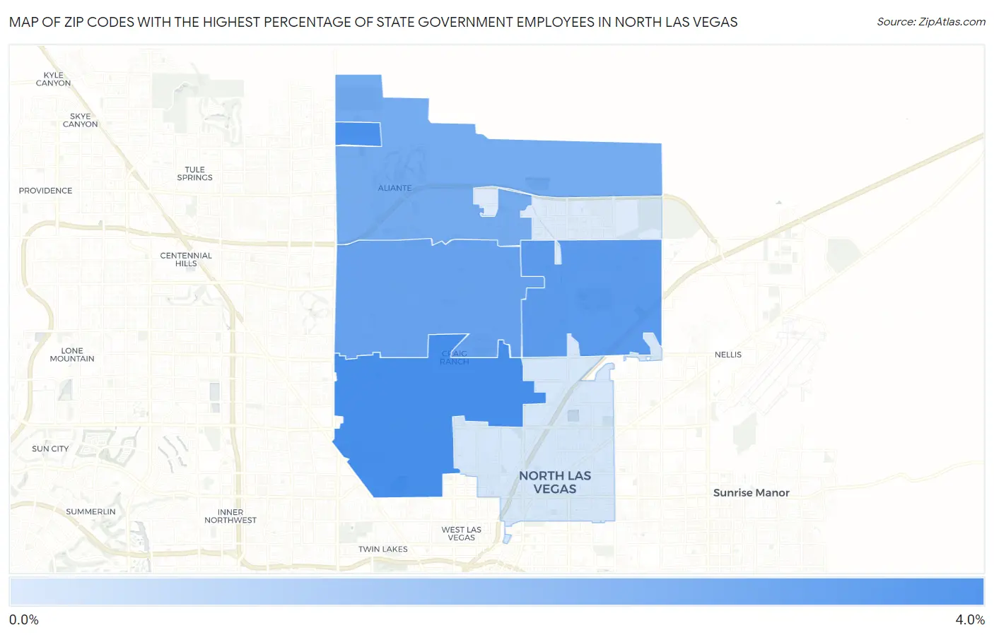 Zip Codes with the Highest Percentage of State Government Employees in North Las Vegas Map