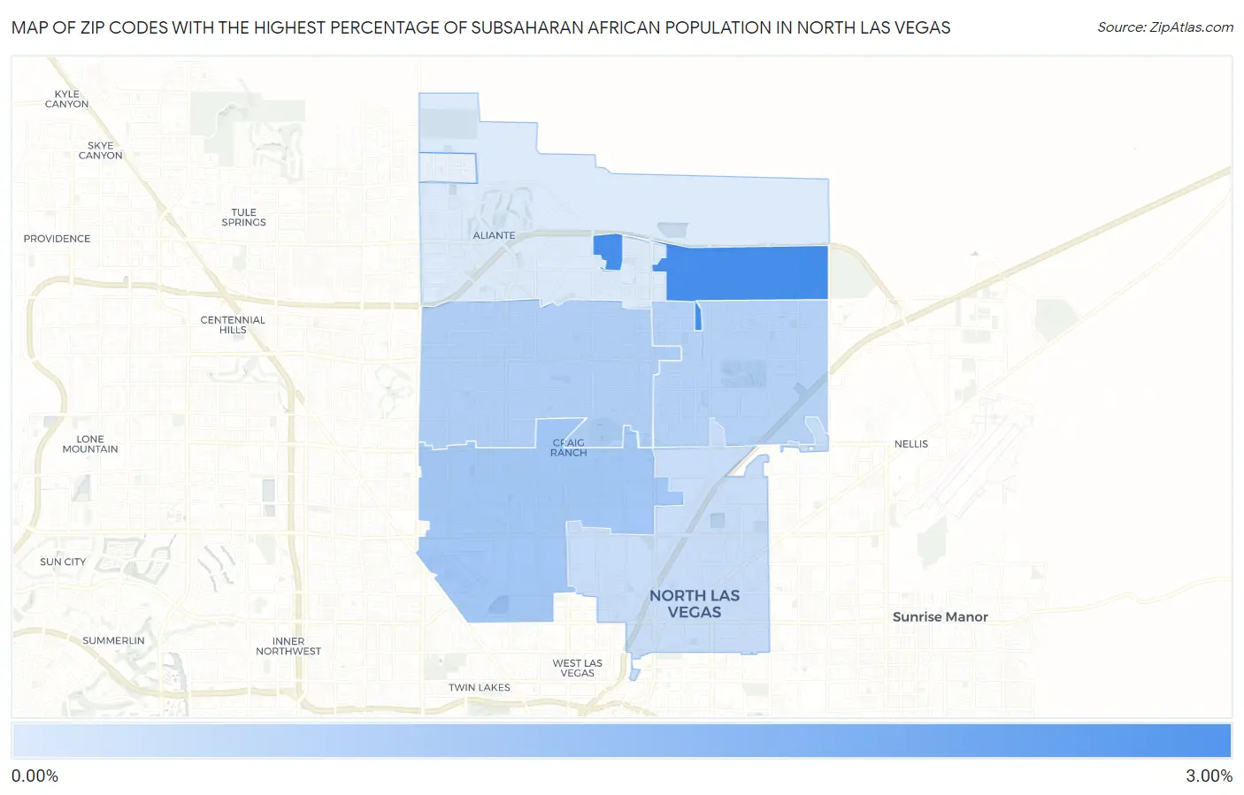 Zip Codes with the Highest Percentage of Subsaharan African Population in North Las Vegas Map